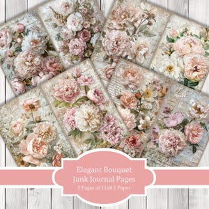 Elegant Bouquet - Junk Journal Pages, Journal Paper Set, Flower, Journal Paper, Printable Journal, Scrapbook Paper, Digital Paper