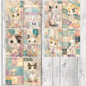 Patchwork Cats - Journal Paper Set, Junk Journal Pages, Flower, Journal Paper, Printable Journal, Scrapbook Paper, Digital Paper