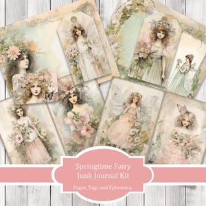 Springtime Fairy - Junk Journal Kit, Journal Pages, Papers, Ephemera, Tags, Printable, Scrapbook Kit, Digital Download