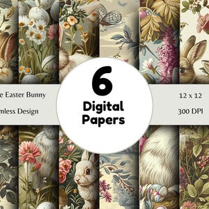 Vintage Easter Bunnies - Seamless Pattern - Digital Paper - Printable Journal, Scrapbook Paper, Seamless