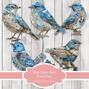 Blue Paper Bird Fussy Cuts - Junk Journal , Printable Journal, Junk Journal Tags, Junk Journal Ephemera