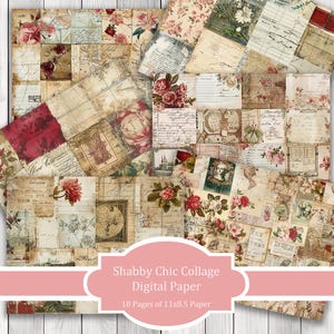 Shabby Chic Collage Red - Journal Paper Set, Junk Journal Pages, Junk Journal Paper, Printable Journal, Scrapbook Paper, Digital Paper