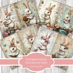 Springtime Bunny - Journal Paper Set, Junk Journal Pages, Flower Junk Journal Paper, Printable Journal, Scrapbook Paper, Digital Paper