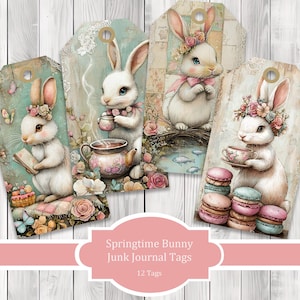 Springtime Bunny Tags - Collage Scrapbook - Junk Journal Tags - Ephemera Labels - Junk Journal Images Clip Art - Fussy Cut