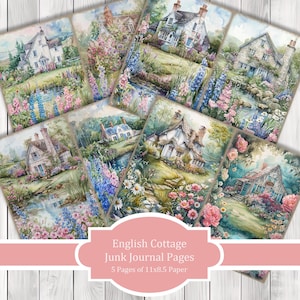 English Cottage - Journal Paper Set, Junk Journal Pages, Flower, Journal Paper, Printable Journal, Scrapbook Paper, Digital Paper
