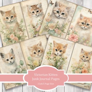 Victorian Kittens - Journal Paper Set, Junk Journal Pages, Flower Junk Journal Paper, Printable Journal, Scrapbook Paper, Digital Paper