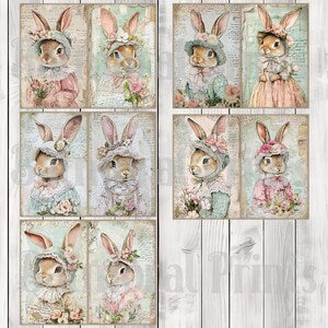 Bonnet Bunny - Journal Paper Set, Junk Journal Pages, Flower Junk Journal Paper, Printable Journal, Scrapbook Paper, Digital Paper