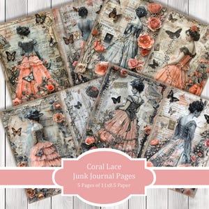 Coral Lace - Journal Paper Set, Junk Journal Pages, Flower, Journal Paper, Printable Journal, Scrapbook Paper, Digital Paper