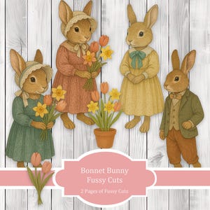 Bonnet Bunny Fussy Cuts - Junk Journal , Printable Journal, Junk Journal Tags, Junk Journal Ephemera