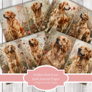 Golden Retriever - Junk Journal Pages, Journal Paper Set, Dog, Journal Paper, Printable Journal, Scrapbook Paper, Digital Paper