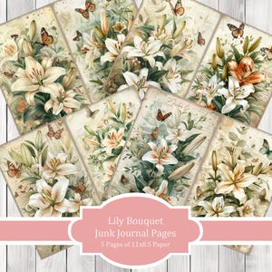 Lily Bouquet - Junk Journal Pages, Journal Paper Set, Flowers, Journal Paper, Printable Journal, Scrapbook Paper, Digital Paper