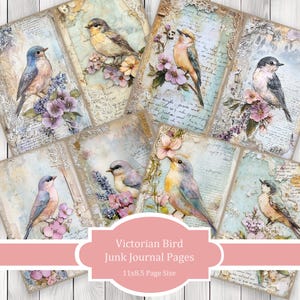 Victorian Bird - Journal Paper Set, Junk Journal Pages, Flower Junk Journal Paper, Printable Journal, Scrapbook Paper, Digital Paper