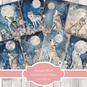 Moonlit Wolf - Journal Paper Set, Junk Journal Pages, Flower Junk Journal Paper, Printable Journal, Scrapbook Paper, Digital Paper