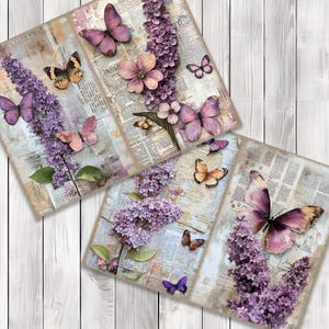Butterflies and Lilac - Journal Paper Set, Junk Journal Pages, Flower Journal Paper, Printable Journal, Scrapbook Paper, Digital Paper