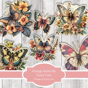 Vintage Butterfly Fussy Cuts - Junk Journal , Printable Journal, Junk Journal Tags, Junk Journal Ephemera