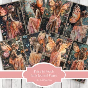 Fairy In Peach - Junk Journal Pages, Journal Paper Set, Bird Junk Journal Paper, Printable Journal, Scrapbook Paper, Digital Paper