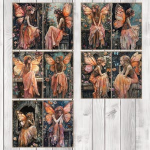 Fairy In Peach - Junk Journal Pages, Journal Paper Set, Bird Junk Journal Paper, Printable Journal, Scrapbook Paper, Digital Paper