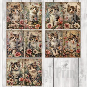 Vintage Kittens - Journal Paper Set, Junk Journal Pages, Flower Junk Journal Paper, Printable Journal, Scrapbook Paper, Digital Paper