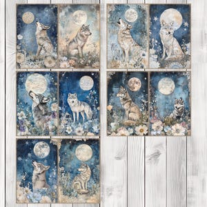 Moonlit Wolf - Journal Paper Set, Junk Journal Pages, Flower Junk Journal Paper, Printable Journal, Scrapbook Paper, Digital Paper