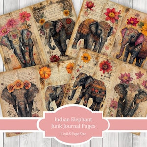 Indian Elephant - Junk Journal Pages, Journal Paper Set, Bird Junk Journal Paper, Printable Journal, Scrapbook Paper, Digital Paper
