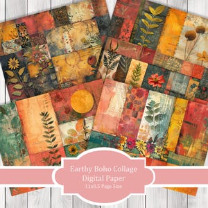 Earthy Boho Collage - Journal Paper Set, Junk Journal Pages, Junk Journal Paper, Printable Journal, Scrapbook Paper, Digital Paper