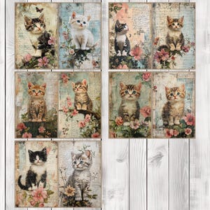 Decoupage Kitten - Journal Paper Set, Junk Journal Pages, Flower Junk Journal Paper, Printable Journal, Scrapbook Paper, Digital Paper