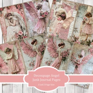 Decoupage Angel (Pink) - Journal Paper Set, Junk Journal Pages, Junk Journal Paper, Printable Journal, Scrapbook Paper, Digital Paper