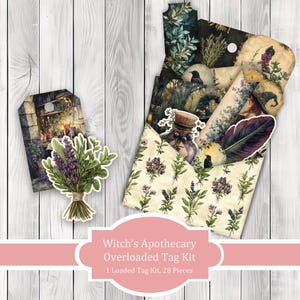 Witch's Apothecary Overloaded Tag Kit - Botanical - Loaded Tags | Ephemera Labels | Paper Craft | Junk Journal Images Clip Art | Fussy Cut