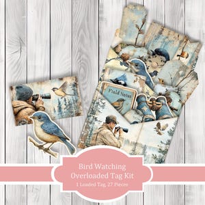 Bird Watching Overloaded Tag Kit - Botanical - Loaded Tags | Ephemera Labels | Paper Craft | Junk Journal Images Clip Art | Fussy Cut