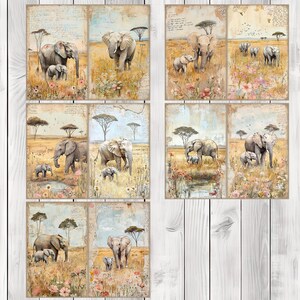Elegant Elephant - Journal Paper Set, Junk Journal Pages, Flower Junk Journal Paper, Printable Journal, Scrapbook Paper, Digital Paper