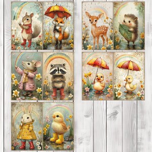 Rainy Day Critter - Journal Paper Set, Junk Journal Pages, Flower Junk Journal Paper, Printable Journal, Scrapbook Paper, Digital Paper