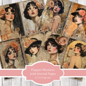 Flapper Memoirs (Peach) - Journal Paper Set, Junk Journal Pages, Flower, Journal Paper, Printable Journal, Scrapbook Paper, Digital Paper