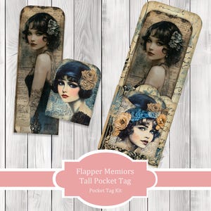 Flapper Memoirs Tall Pocket Tag Kit - Botanical - Loaded Tags | Ephemera Labels | Paper Craft | Junk Journal Images Clip Art | Fussy Cut