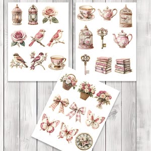 Dusty Rose Fussy Cuts - Junk Journal , Printable Journal, Junk Journal Tags, Junk Journal Ephemera