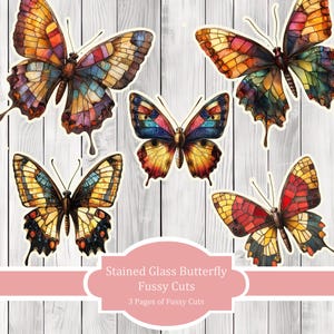 Stained Glass Butterfly Fussy Cuts - Junk Journal , Printable Journal, Junk Journal Tags, Junk Journal Ephemera