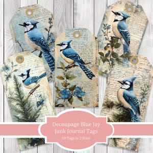 Decoupage Blue Jay - Junk Journal Tags - Ephemera Labels - Junk Journal Images - Fussy Cut - Scrapbooking - Instant Download