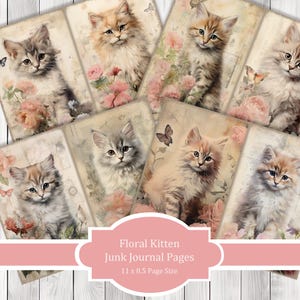 Floral Kitten - Journal Paper Set, Junk Journal Pages, Flower Junk Journal Paper, Printable Journal, Scrapbook Paper, Digital Paper