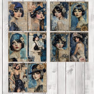 Flapper Memoirs (Blue) - Journal Paper Set, Junk Journal Pages, Flower, Journal Paper, Printable Journal, Scrapbook Paper, Digital Paper