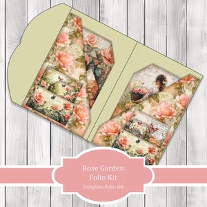 Rose Garden Folio Kit - Journal Paper Set, Junk Journal Folio, Printable Journal, Scrapbook Paper, Christmas Folio