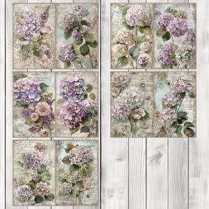 Hydrangeas and Ranunculus - Junk Journal Pages, Journal Paper Set, Flowers, Printable Journal, Scrapbook Paper, Digital Paper