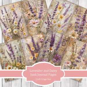 Lavender and Daisy - Journal Paper Set, Junk Journal Pages, Flower Junk Journal Paper, Printable Journal, Scrapbook Paper, Digital Paper