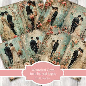 Whimsical Vows Journal Paper Set, Junk Journal Pages, Flower Junk Journal Paper, Printable Journal, Scrapbook Paper, Digital Paper