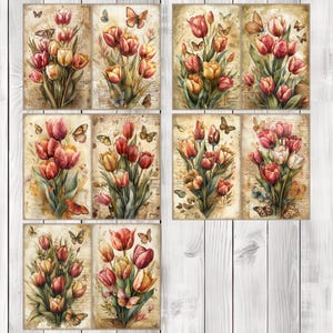 Tulip Bouquet - Junk Journal Pages, Journal Paper Set, Flowers, Journal Paper, Printable Journal, Scrapbook Paper, Digital Paper