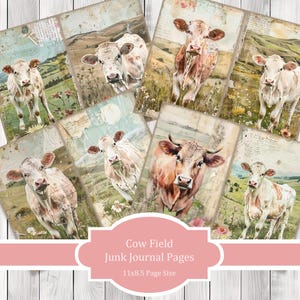 Cow Field - Junk Journal Pages, Journal Paper Set, Dog, Journal Paper, Printable Journal, Scrapbook Paper, Digital Paper