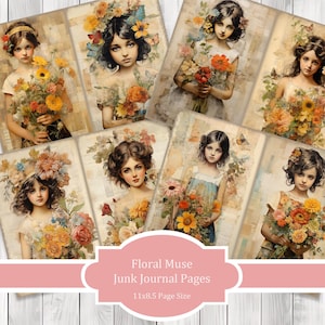 Floral Muse - Junk Journal Pages, Journal Paper Set, Dog, Journal Paper, Printable Journal, Scrapbook Paper, Digital Paper