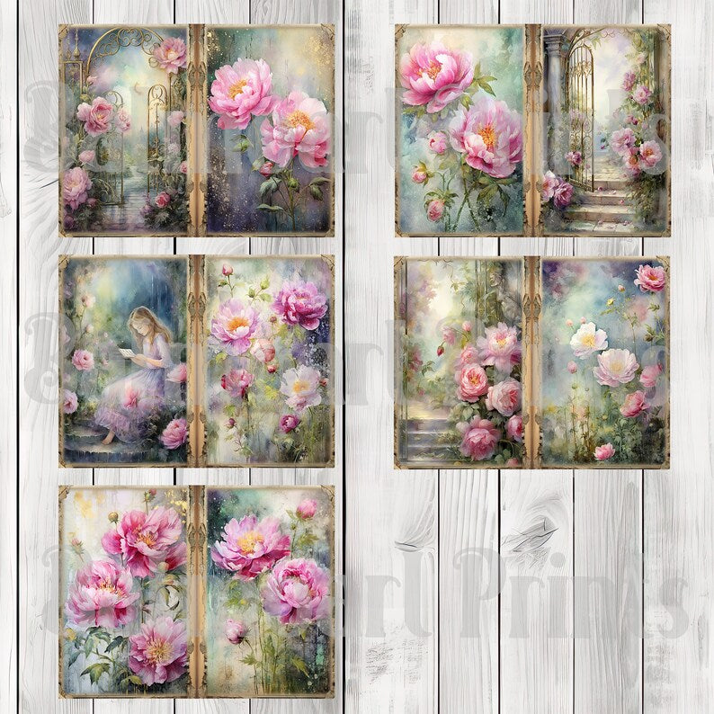 Enchanted Peony Garden - Journal Paper Set, Junk Journal Pages, Junk Journal Paper, Printable Journal, Scrapbook Paper, Digital Paper
