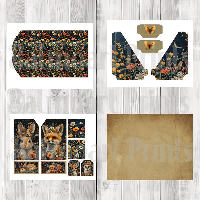 Woodland Night Garden Folio Kit - Journal Paper Set, Junk Journal Folio, Printable Journal, Scrapbook Paper, Woodland Animals, Floral