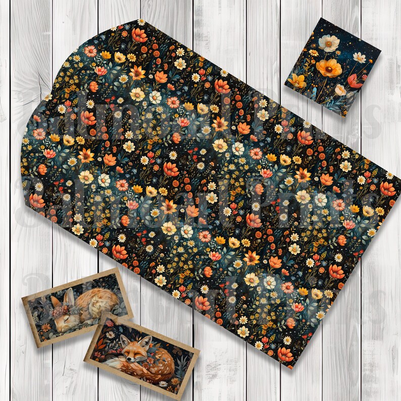 Woodland Night Garden Folio Kit - Journal Paper Set, Junk Journal Folio, Printable Journal, Scrapbook Paper, Woodland Animals, Floral
