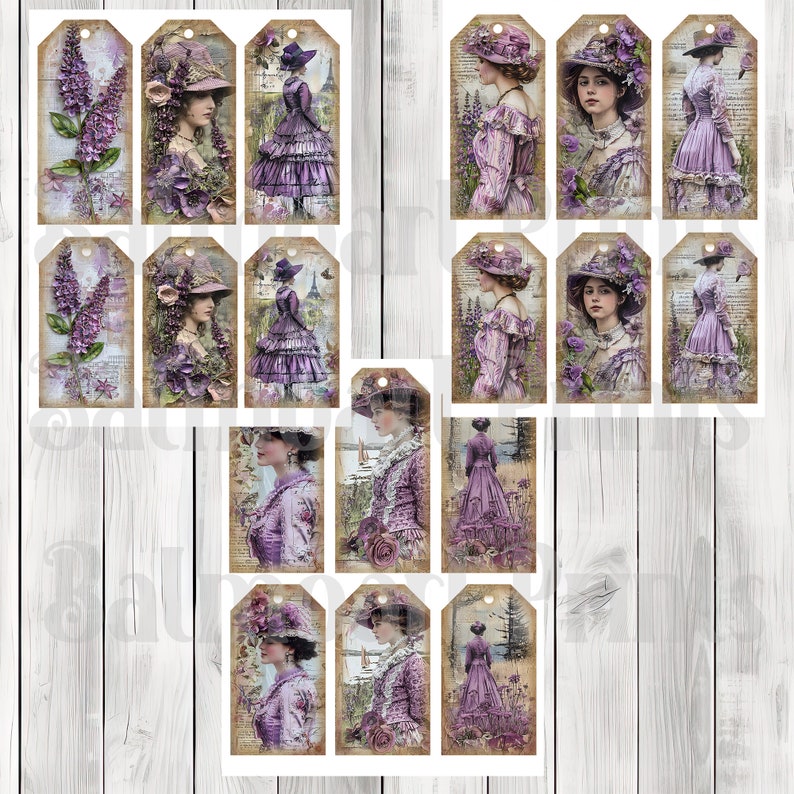Lilac Ladies Tag Set- Junk Journal , Printable Journal, Junk Journal Tags, Junk Journal Ephemera
