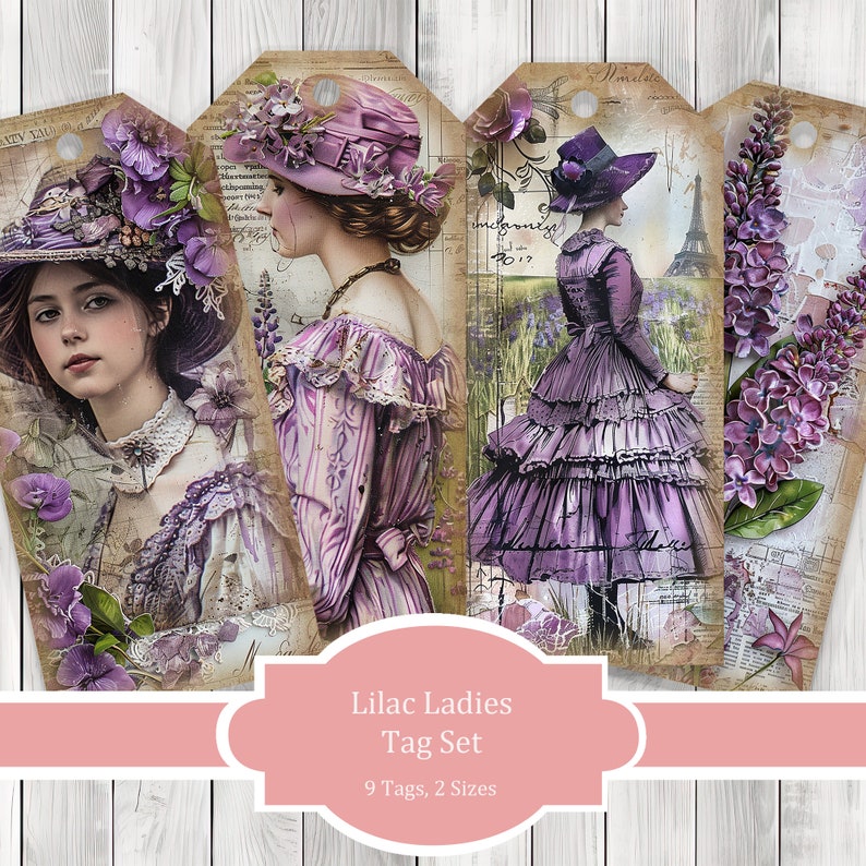 Lilac Ladies Tag Set- Junk Journal , Printable Journal, Junk Journal Tags, Junk Journal Ephemera